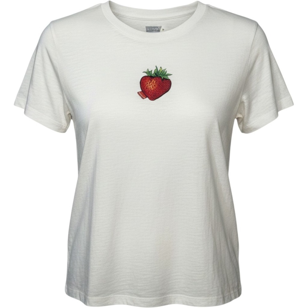 Levis Womens Strawberry Graphic T-Shirt Off-White Slub Knit Tee A88040013 Large